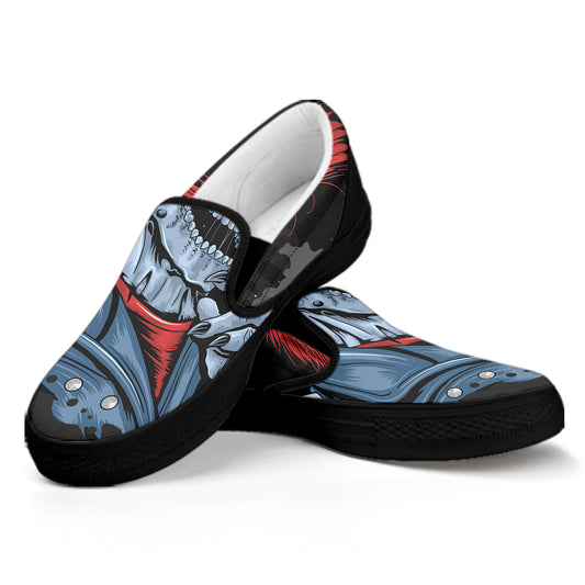 Punk Mohawk Devil Print Black Slip On Shoes
