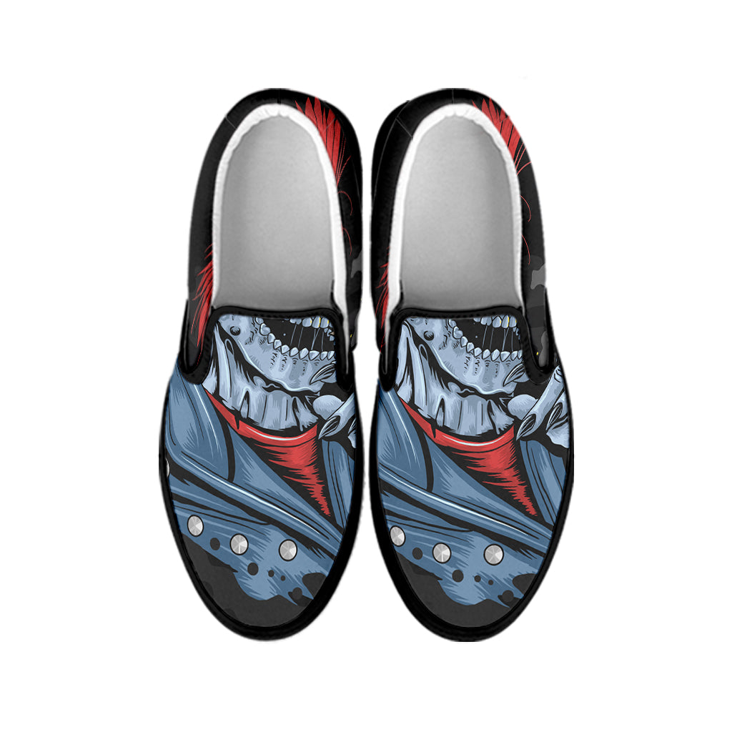 Punk Mohawk Devil Print Black Slip On Shoes