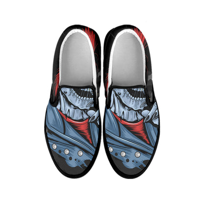 Punk Mohawk Devil Print Black Slip On Shoes