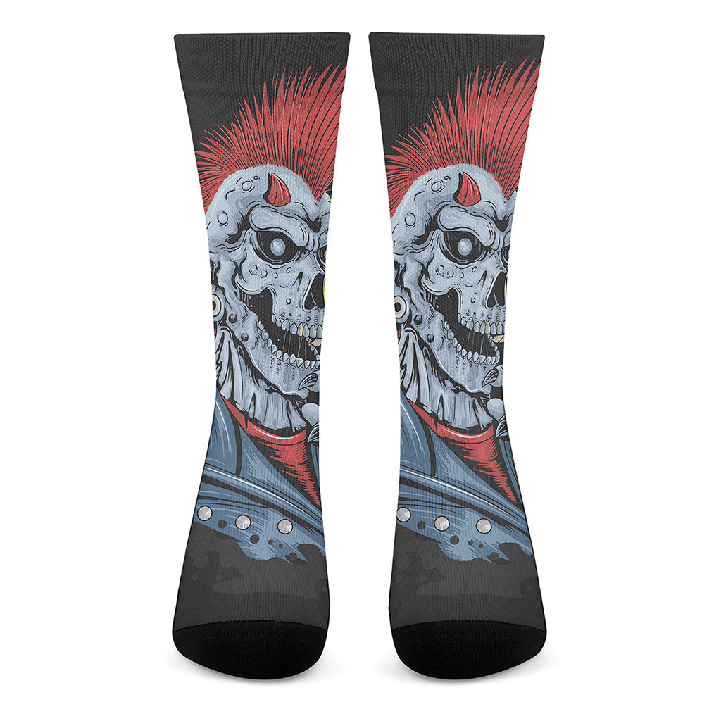 Punk Mohawk Devil Print Crew Socks