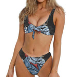 Punk Mohawk Devil Print Front Bow Tie Bikini