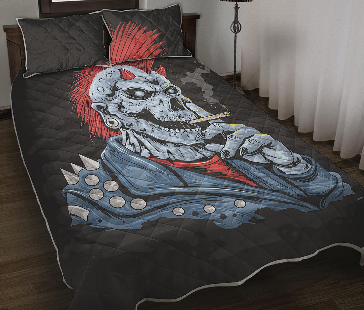 Punk Mohawk Devil Print Quilt Bed Set