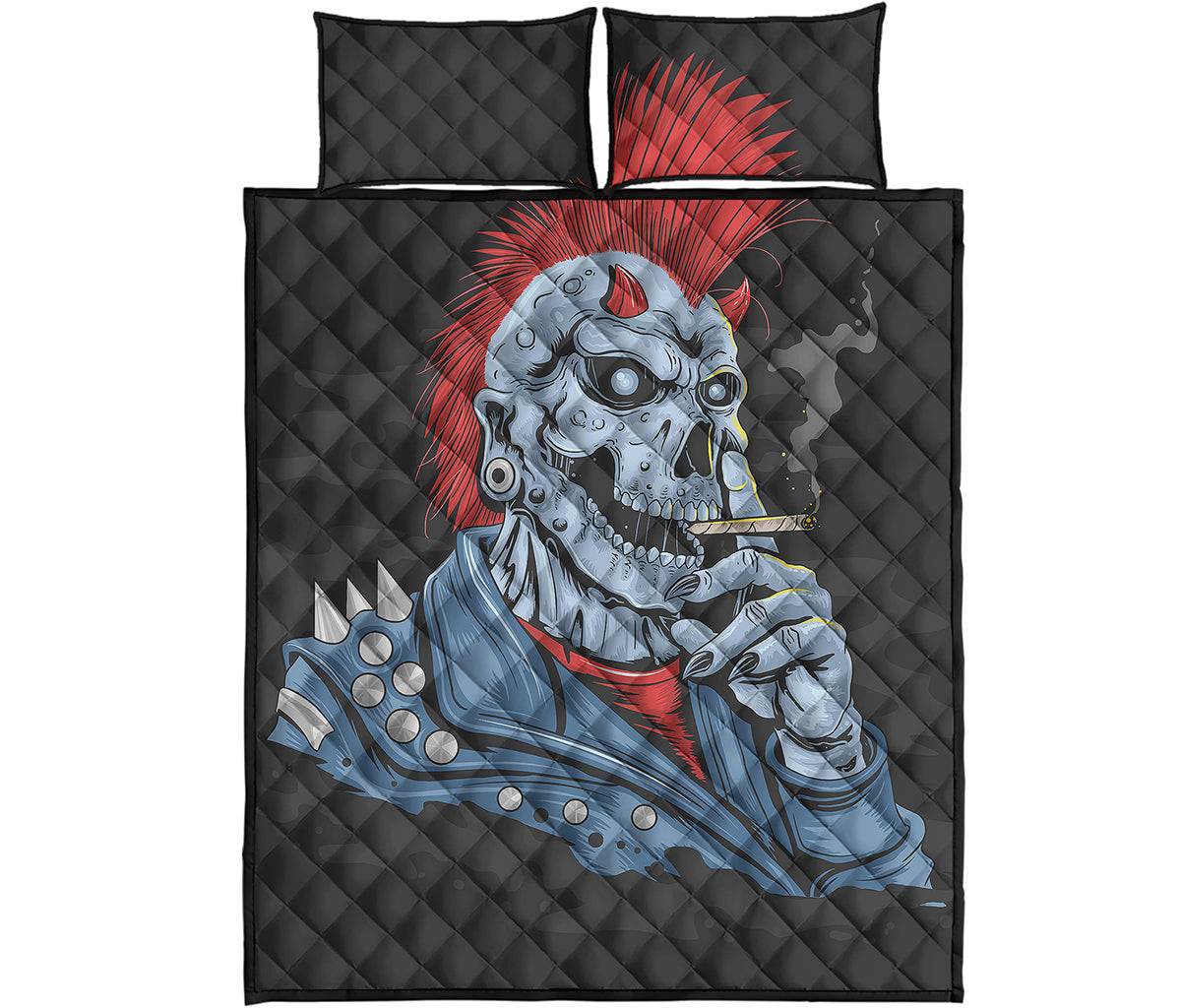 Punk Mohawk Devil Print Quilt Bed Set