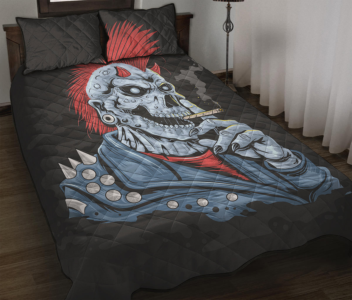 Punk Mohawk Devil Print Quilt Bed Set