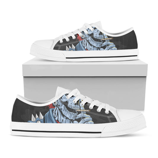Punk Mohawk Devil Print White Low Top Shoes