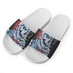 Punk Mohawk Devil Print White Slide Sandals