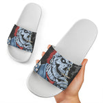 Punk Mohawk Devil Print White Slide Sandals