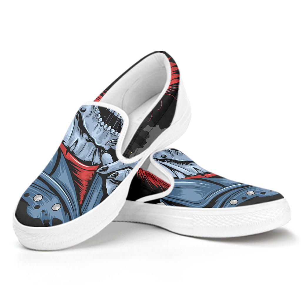 Punk Mohawk Devil Print White Slip On Shoes