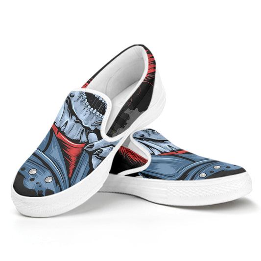 Punk Mohawk Devil Print White Slip On Shoes