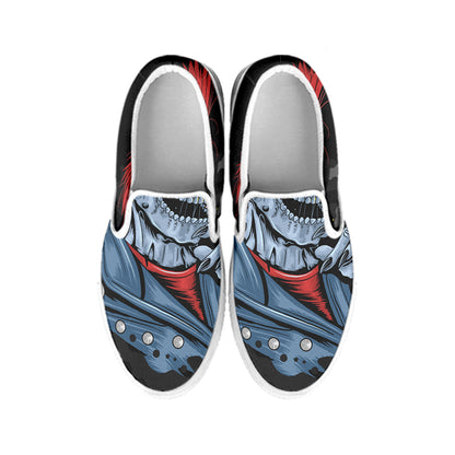 Punk Mohawk Devil Print White Slip On Shoes