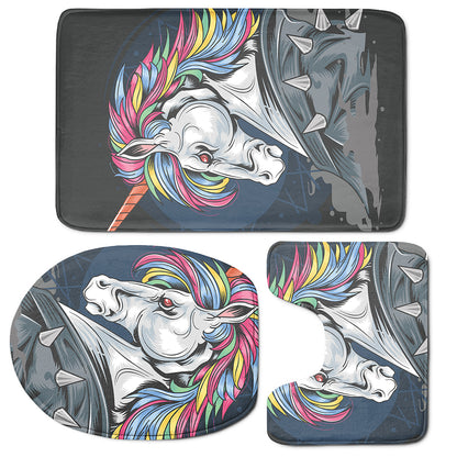 Punk Unicorn Print 3 Piece Bath Mat Set