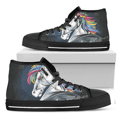 Punk Unicorn Print Black High Top Shoes