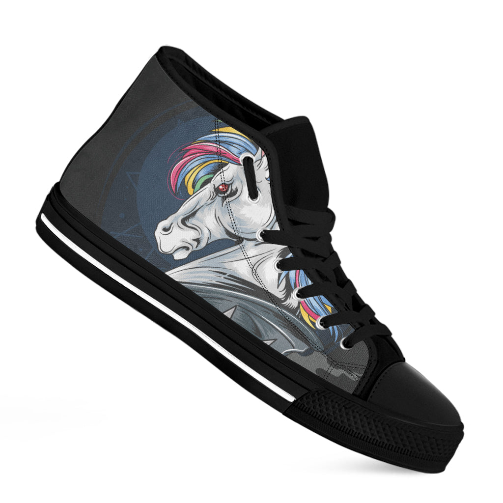 Punk Unicorn Print Black High Top Shoes