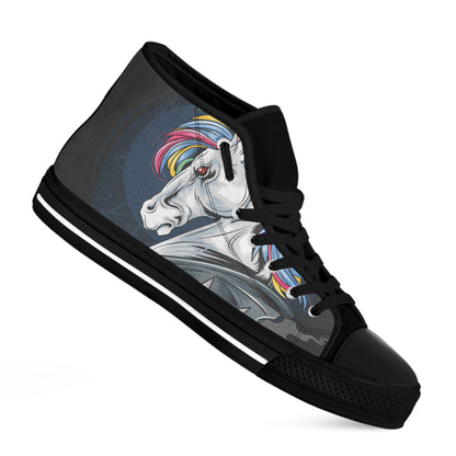 Punk Unicorn Print Black High Top Shoes