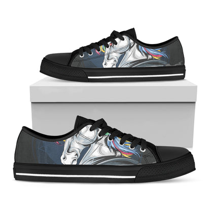 Punk Unicorn Print Black Low Top Shoes 