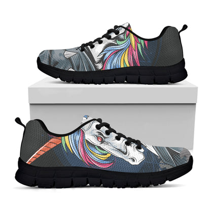 Punk Unicorn Print Black Sneakers