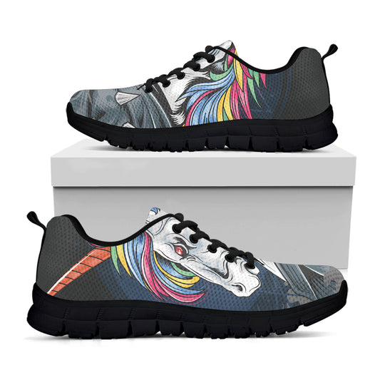Punk Unicorn Print Black Sneakers