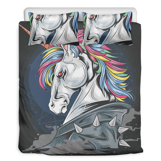 Punk Unicorn Print Duvet Cover Bedding Set