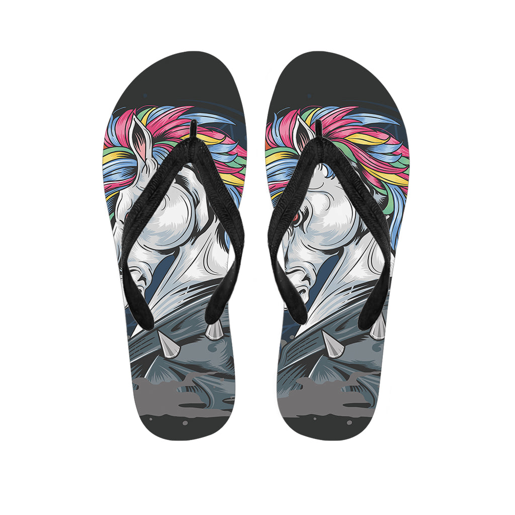 Punk Unicorn Print Flip Flops