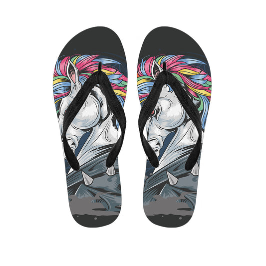Punk Unicorn Print Flip Flops