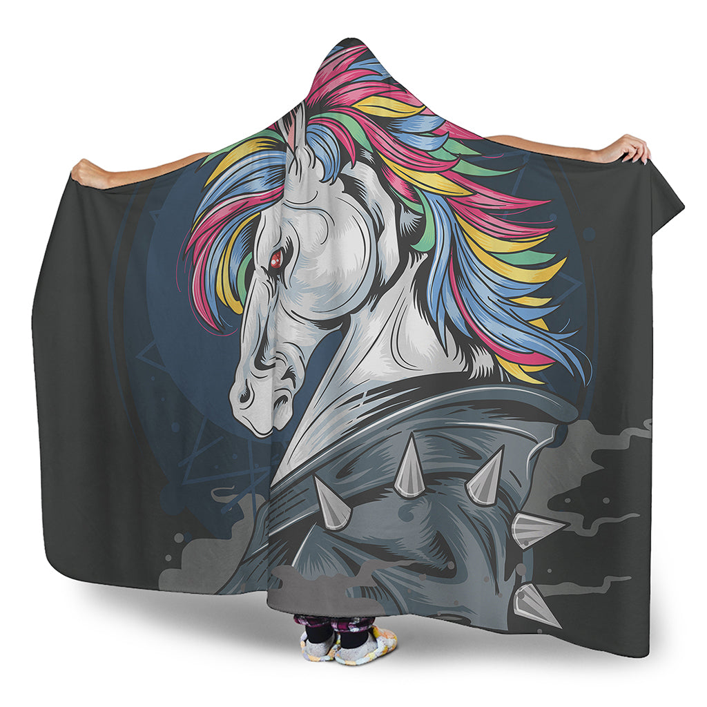 Punk Unicorn Print Hooded Blanket