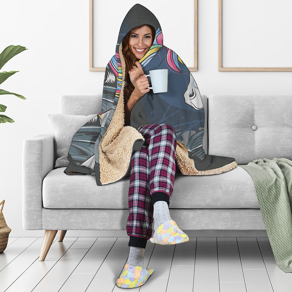 Punk Unicorn Print Hooded Blanket
