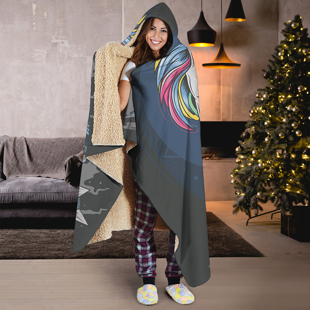 Punk Unicorn Print Hooded Blanket