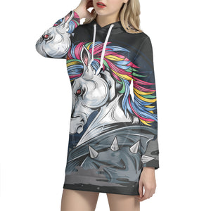 Punk Unicorn Print Pullover Hoodie Dress