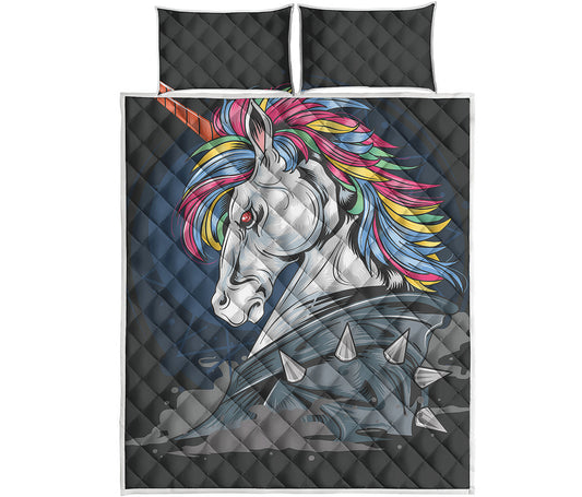 Punk Unicorn Print Quilt Bed Set