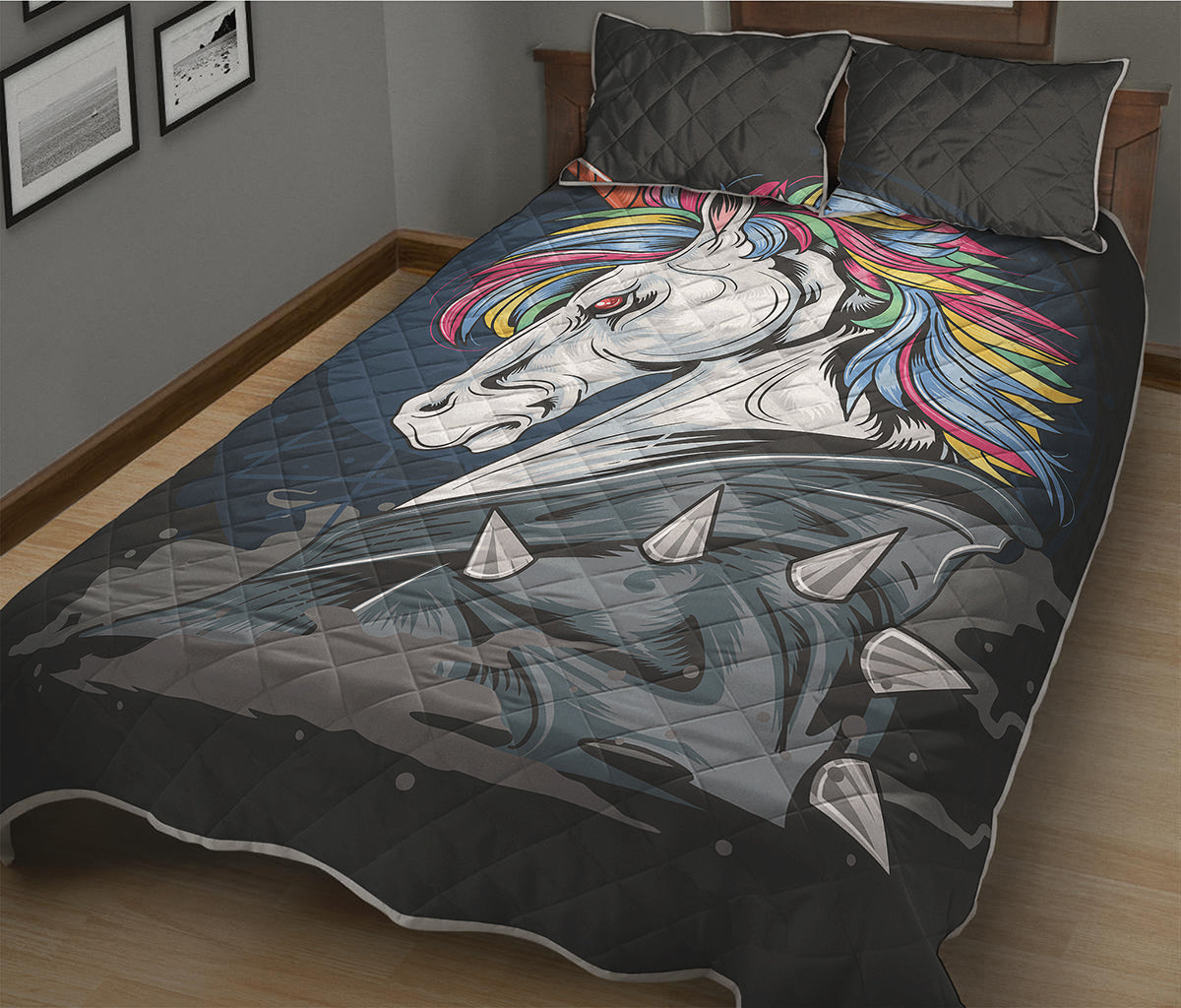 Punk Unicorn Print Quilt Bed Set