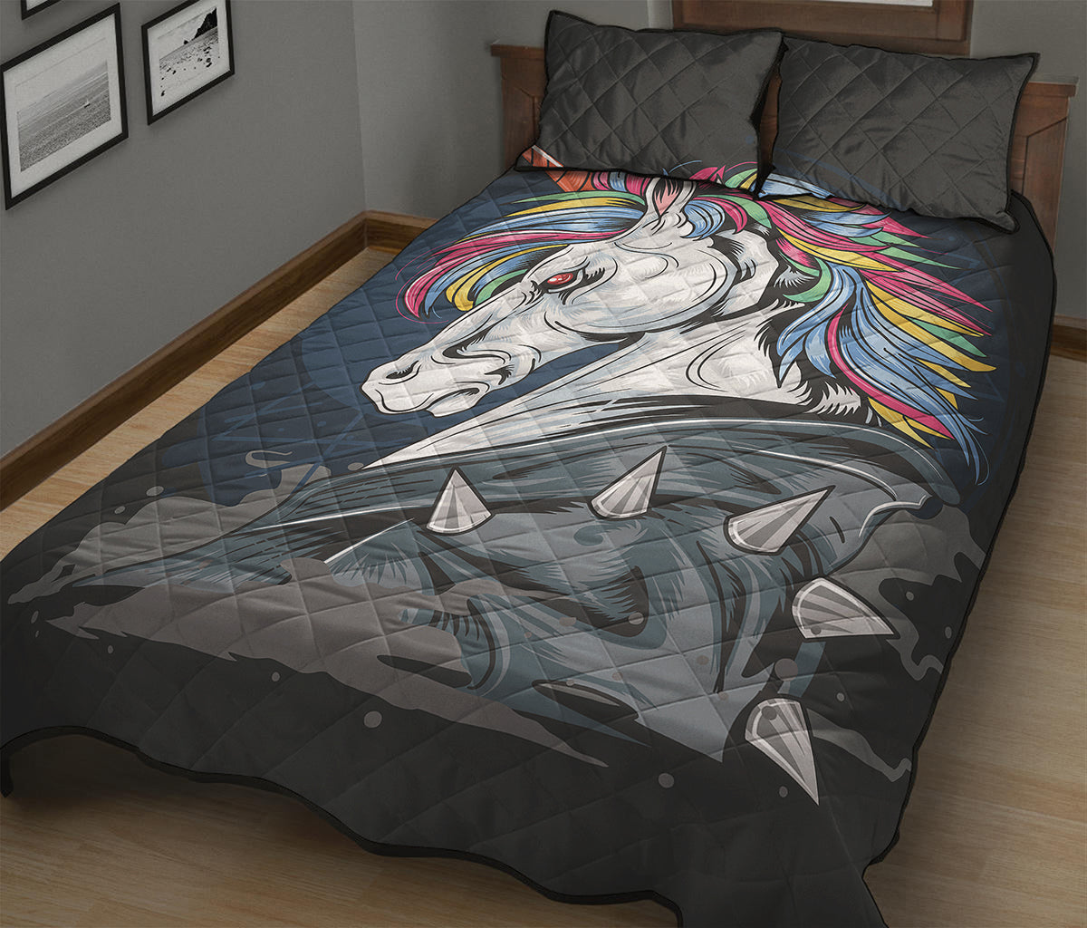 Punk Unicorn Print Quilt Bed Set