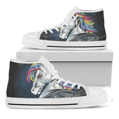 Punk Unicorn Print White High Top Shoes