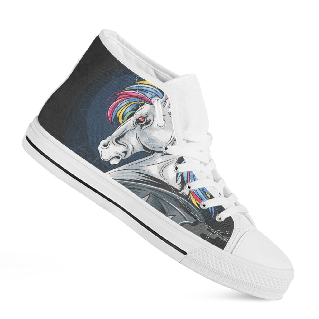 Punk Unicorn Print White High Top Shoes