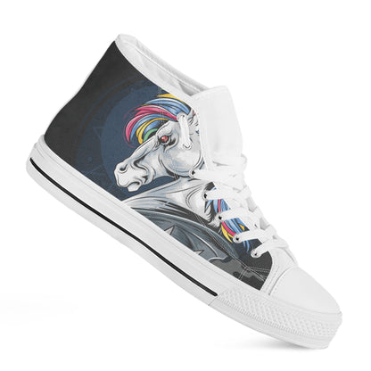 Punk Unicorn Print White High Top Shoes