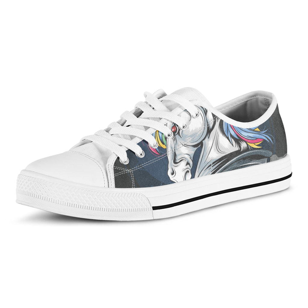 Punk Unicorn Print White Low Top Shoes