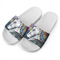 Punk Unicorn Print White Slide Sandals