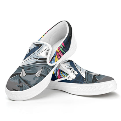 Punk Unicorn Print White Slip On Shoes