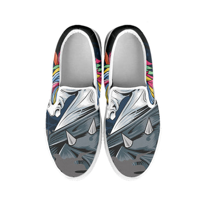 Punk Unicorn Print White Slip On Shoes