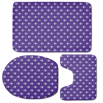 Purple Alien Face Pattern Print 3 Piece Bath Mat Set
