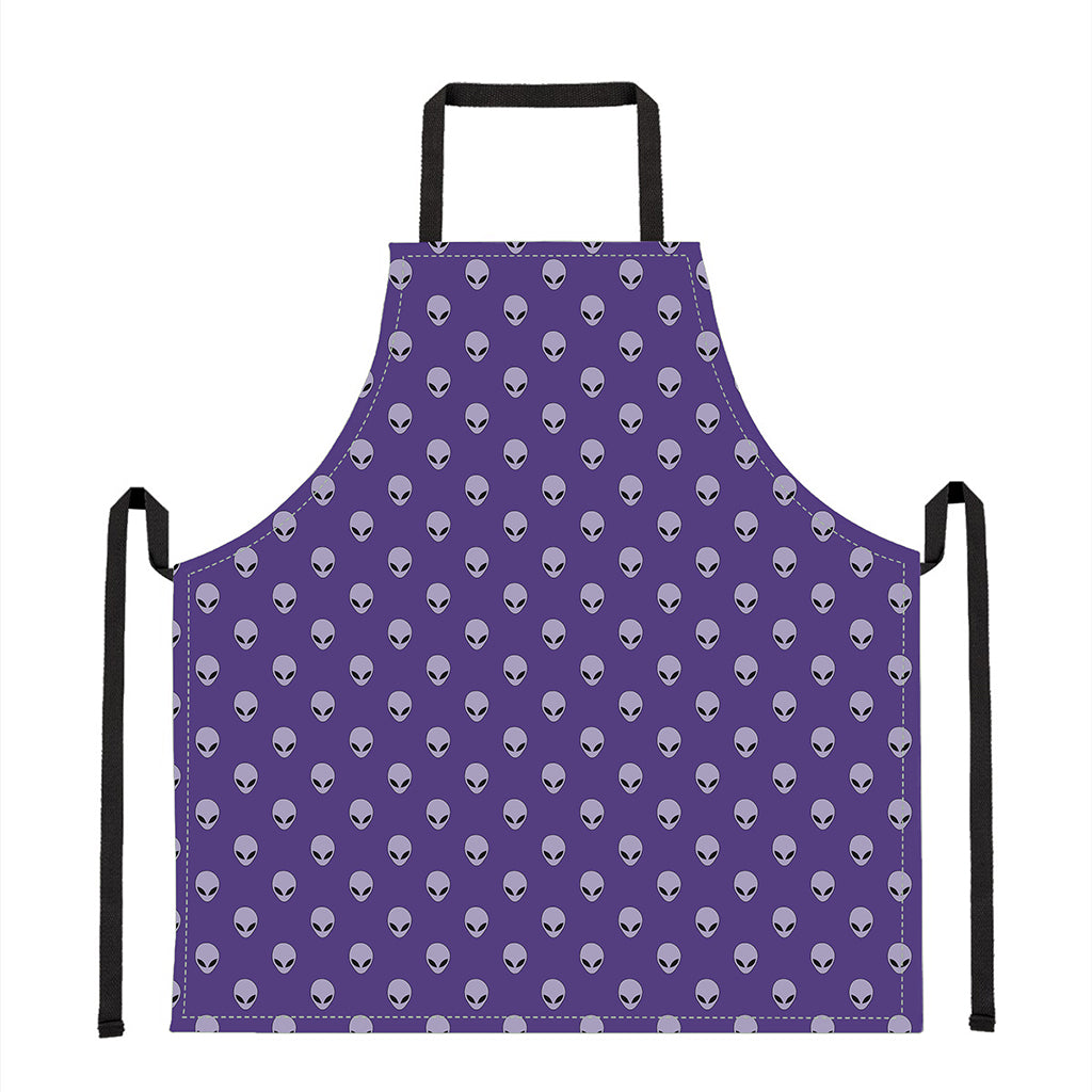 Purple Alien Face Pattern Print Apron