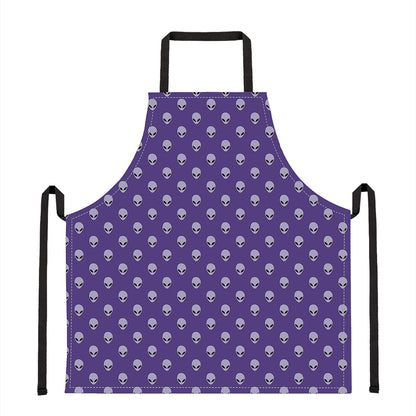 Purple Alien Face Pattern Print Apron