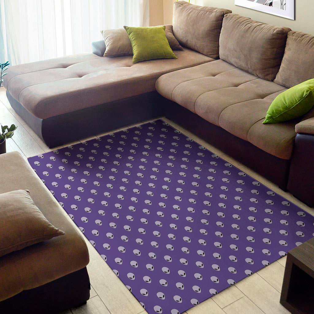 Purple Alien Face Pattern Print Area Rug