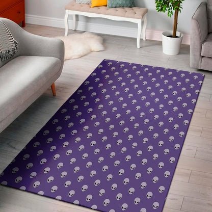 Purple Alien Face Pattern Print Area Rug