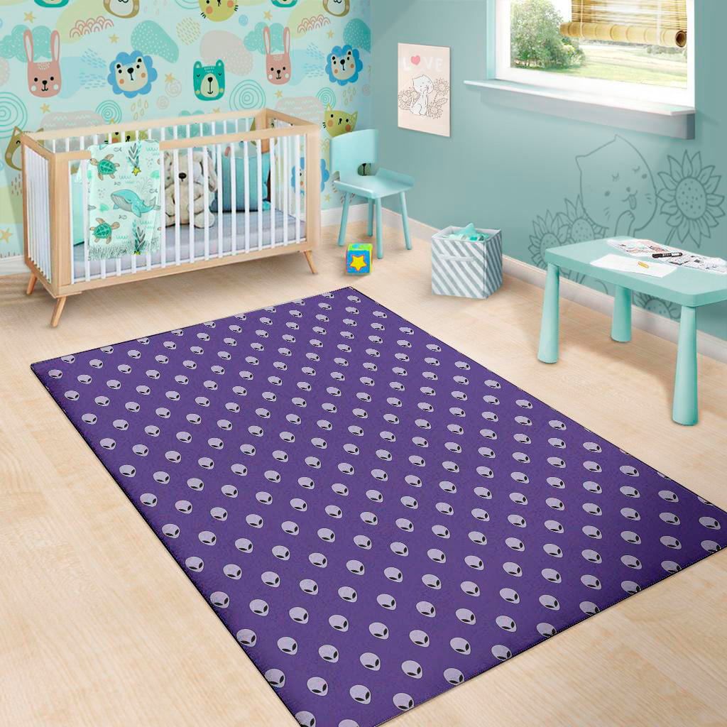 Purple Alien Face Pattern Print Area Rug