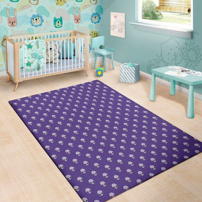 Purple Alien Face Pattern Print Area Rug