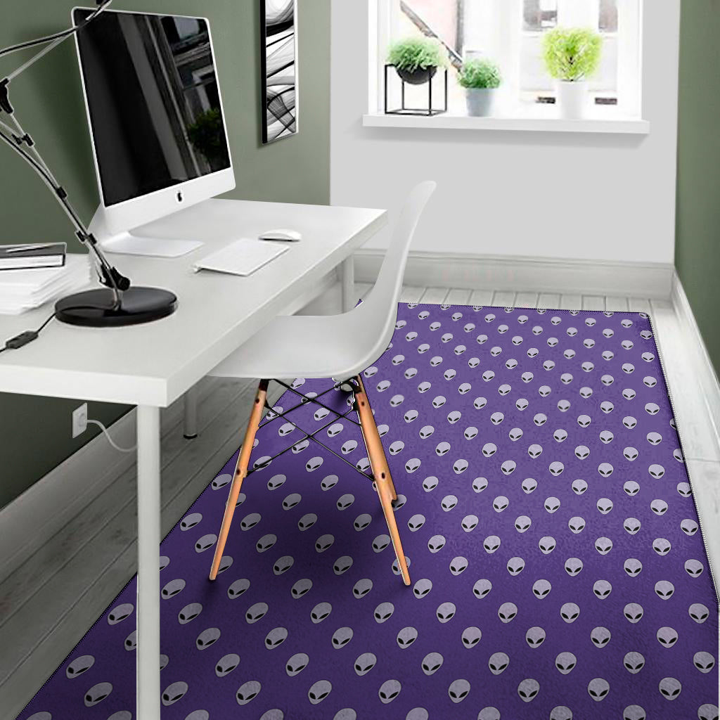 Purple Alien Face Pattern Print Area Rug