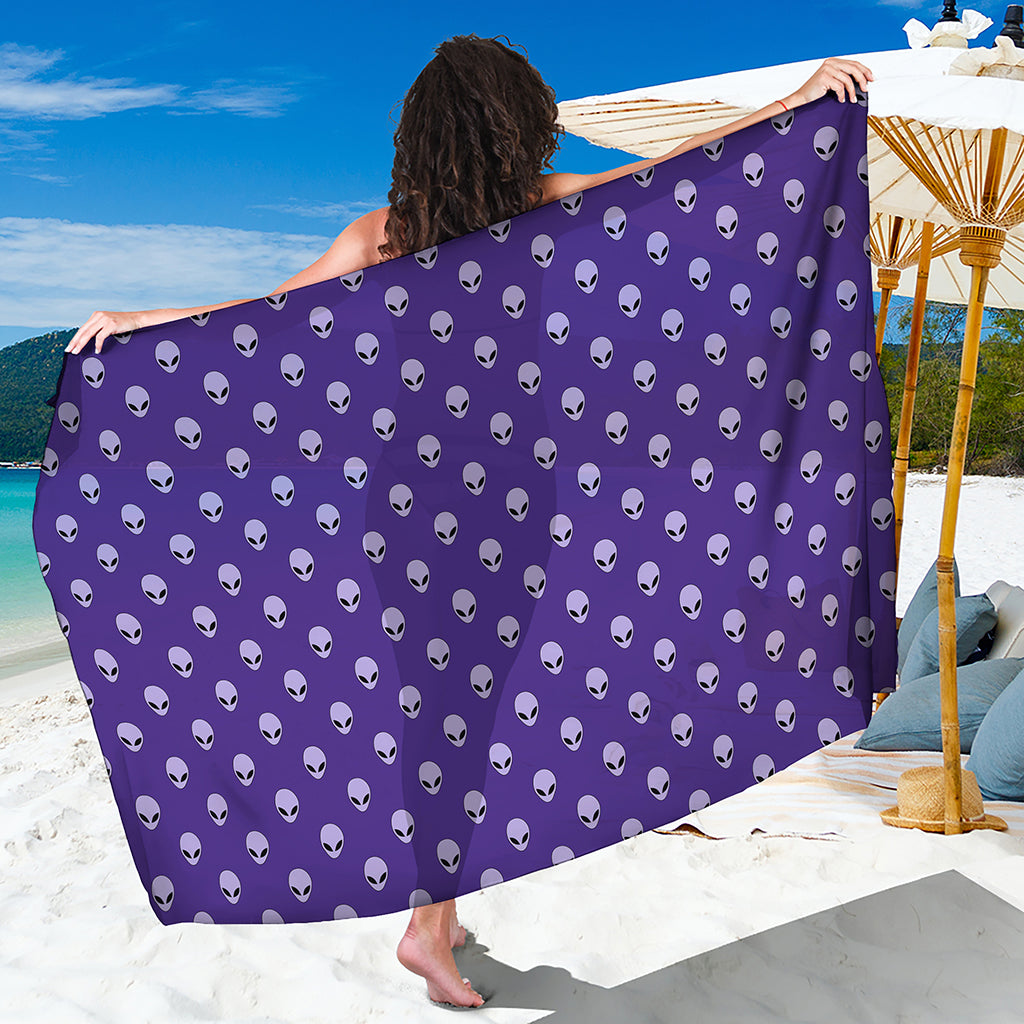 Purple Alien Face Pattern Print Beach Sarong Wrap