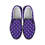 Purple Alien Face Pattern Print Black Slip On Shoes