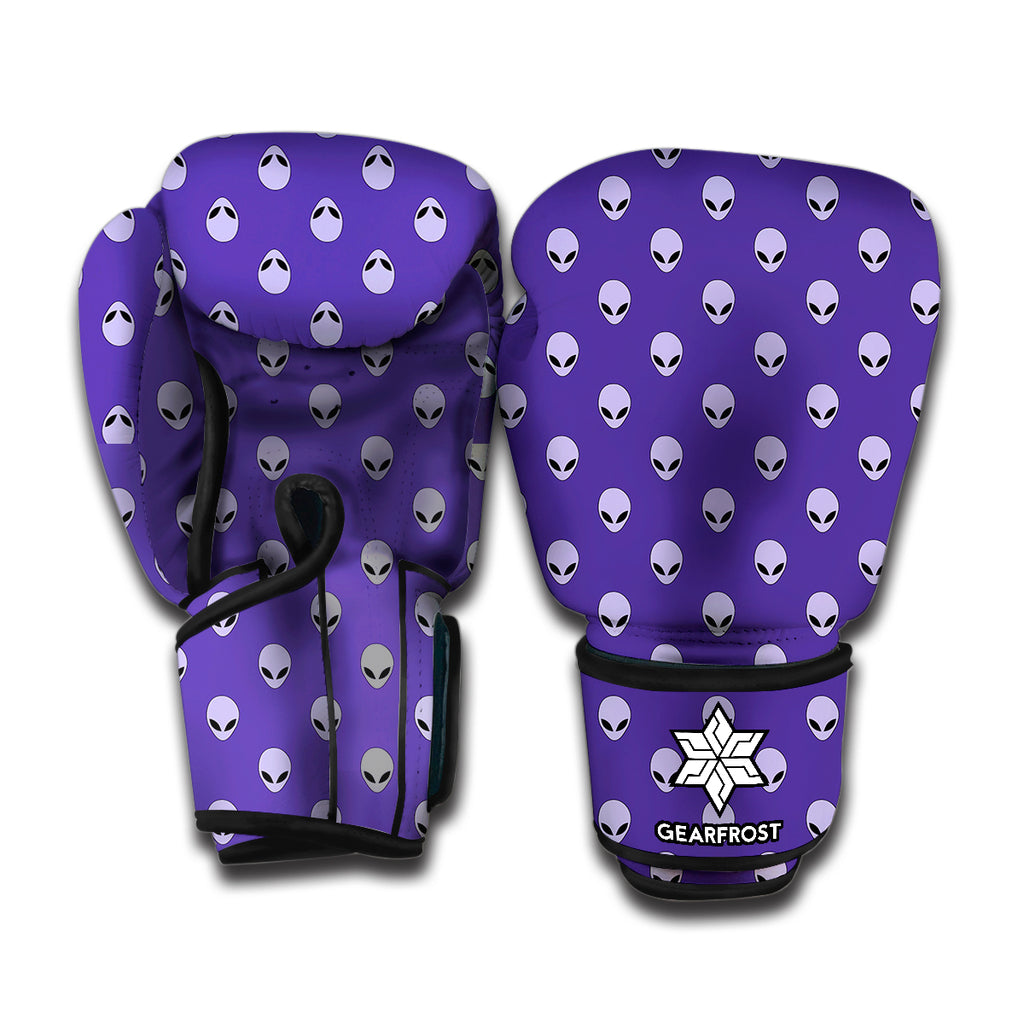 Purple Alien Face Pattern Print Boxing Gloves