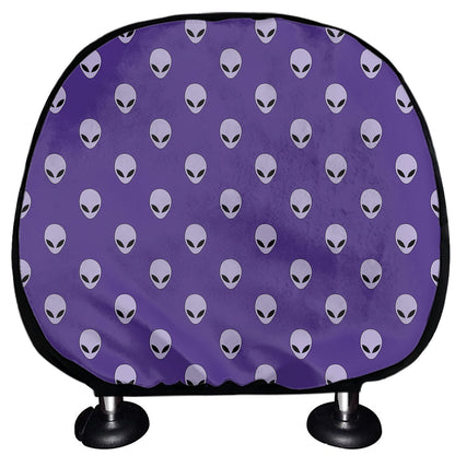 Purple Alien Face Pattern Print Car Headrest Covers